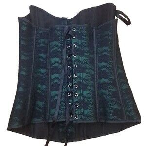 Green Floral Lace Corset Bustier Top Black Adjustable Medieval Fairycore Goth XL